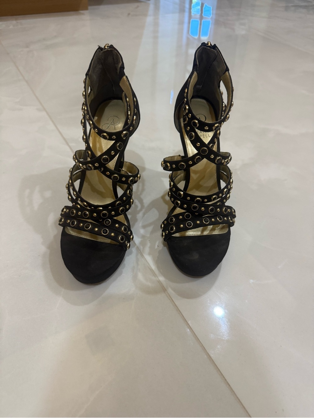 Adrianna Papell Black Strappy Studded High Heel Sandals